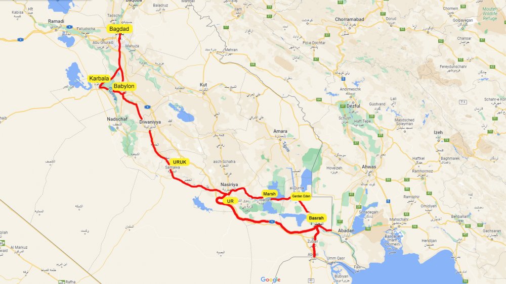 Unsere Route im Irak ( Maps data: ©2023 Google Maps GISrael) Unsere Route im Irak ( Maps data: ©2023 Google Maps GISrael)