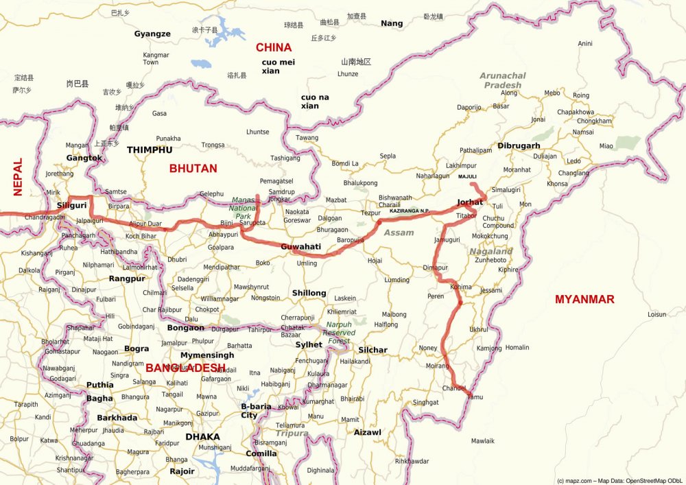 Route durch Nordostindien Route durch Nordostindien