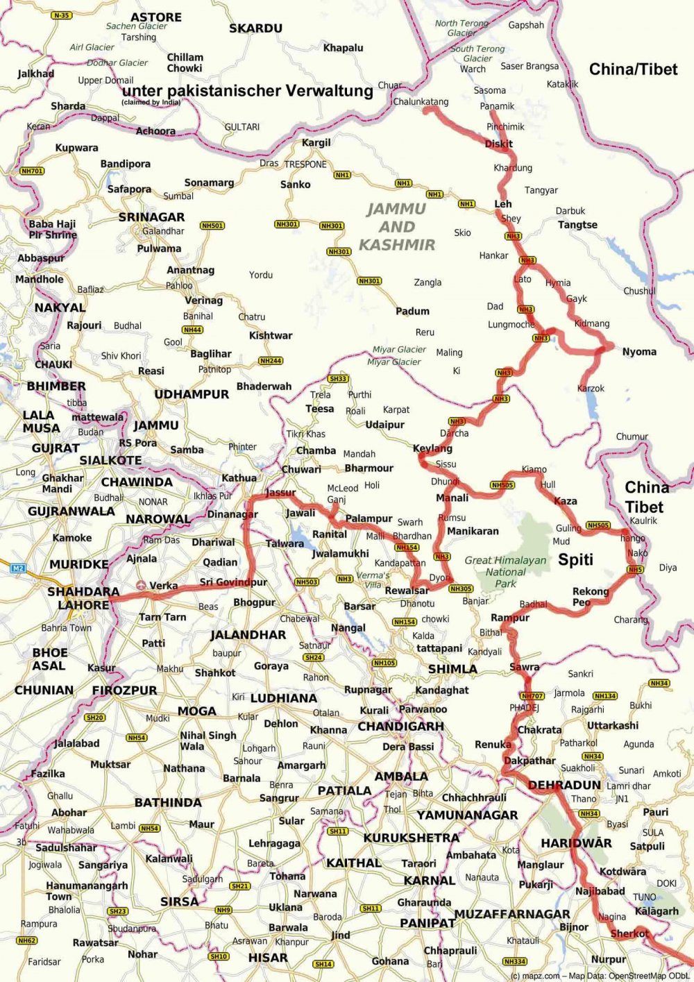 Routen im Indischen Himalaja